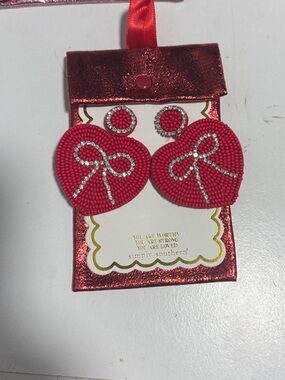 Simply Southern Pink Heart Beaded Earrings with Bow Accent